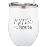 SassyCups Mother of The Bride Tumbler | Engraved Stainless Steel Wine Tumbler with Lid and Straw | Wedding Party Tumblers | For Brides Mom | Engagement Announcement (12 Ounce, White)