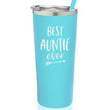 SassyCups Best Auntie Ever Tumbler | Vacuum Insulated Stainless Steel Tumbler with Straw For Auntie | Pregnancy Announcement | New Aunt | Aunt Again | Aunt Birthday | Aunt To Be (22 Ounce, Aqua Blue)