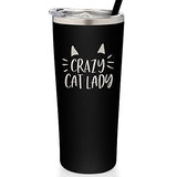 SassyCups Cat Tumbler | Stainless Steel Vacuum Insulated Engraved Crazy Cat Lady Travel Mug with Straw |.Cat Themed Mug For Cat Lovers | New Cat Mom Cup For Women (22oz, Black)