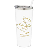 Wifey Tumbler | 22 Ounce White with Gold Foil Stainless Steel Insulated Tumbler with Lid and Straw | Bridal Shower | Bride Tumbler | Engaged | Wife Anniversary Birthday