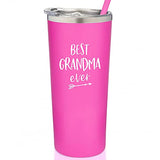 SassyCups Best Grandma Ever Tumbler Stainless Steel Insulated Tumbler with Straw | Grandma Tumbler | New Grandma | Grandma Again | Birthday For Grandma | Grandma Bday (22 Ounce, Pink)