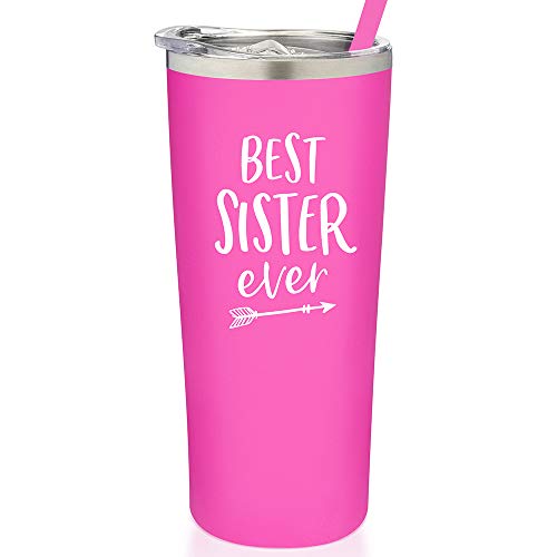 Sister Tumbler with Lid and Straw Best Sister Ever Cup Insulated