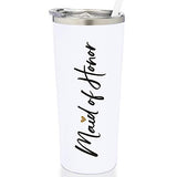 SassyCups Maid of Honor Cup | Vacuum Insulated Stainless Steel Tumbler with Straw | Will You Be My Maid of Honor Travel Mug | For Maid of Honor Proposal | Bridal Party | MOH (22 Ounce, White)