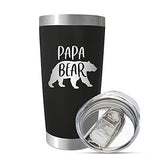 SassyCups Papa Bear Tumbler Cup | Engraved Vacuum Insulated Stainless Steel Tumbler Papa Bear Mug | World's Best Papa Travel Cup | New Papa Coffee Mug From Grandkids | Papa Birthday (20 Ounce, Black)