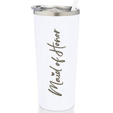 SassyCups Maid of Honor Cup | Engraved Vacuum Insulated Stainless Steel Tumbler with Straw | Will You Be My Maid of Honor Travel Mug | For Maid of Honor Proposal | Bridal Party | MOH (22 Ounce, White)